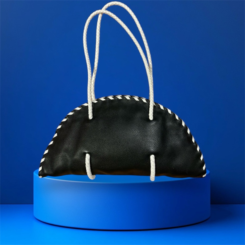 🔥ASHNEIL Vintage Black & White Pebble Leather Half Moon Shoulder Bag EUC - Picture 2 of 12
